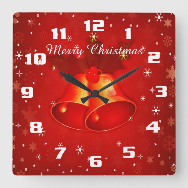 Relógio Quadrado Belo Natal Belos Sinos Feliz Natal (Frente)