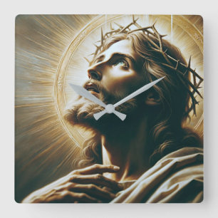 Relógio Quadrado Belo retrato de Jesus vestindo a coroa