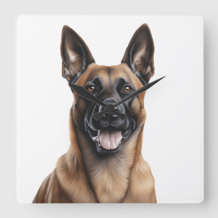 RELÓGIO QUADRADO BELO TAN E BLACK BÉLGICA MALINOIS DOG
