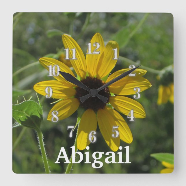 Relógio Quadrado Bem-Vindo À Flor Mundial Foto Amarelo Floral La (Frente)