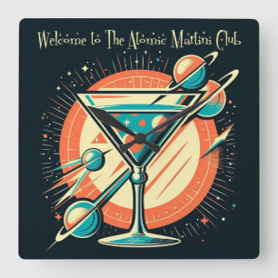 Relógio Quadrado Bem-vindo ao Clube do Martini Atômico Era Espacial