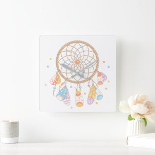 Relógio Quadrado Berçário tribal do bebê de Dreamcatcher Boho