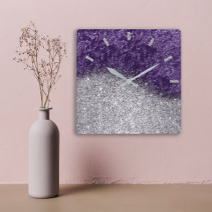 Relógio Quadrado Beringela roxa violeta de veludo das cinzas de