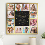 Relógio Quadrado Besties de Colagem de Fotografias Personalizadas D<br><div class="desc">Torne esta moda elegante muro de colagem preto e dourado com fotos exclusivas com 12 das suas fotos favoritas com o(s) seu(s) melhor(s) amigo(s). O design também apresenta o moderno roteiro de Besties,  seus nomes e a data que você conheceu.</div>