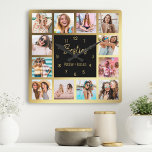 Relógio Quadrado Besties de Colagem de Fotografias Personalizadas D<br><div class="desc">Torne esta moda elegante muro de colagem preto e dourado com fotos exclusivas com 12 das suas fotos favoritas com o(s) seu(s) melhor(s) amigo(s). O design também apresenta o moderno script "Besties" escrito à mão e seus nomes.</div>