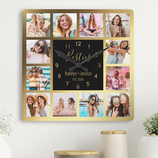 Relógio Quadrado Besties de Colagem de Fotografias Personalizadas D (Criador carregado)