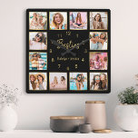 Relógio Quadrado Besties de Colagem de Fotos Personalizadas Dourada<br><div class="desc">Torne esta moda elegante muro de colagem preto e dourado com fotos exclusivas com 12 das suas fotos favoritas com o(s) seu(s) melhor(s) amigo(s). O design também apresenta o moderno script "Besties" escrito à mão e seus nomes.</div>