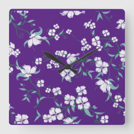 Relógio Quadrado Bestseller design azul roxo floral para o casament