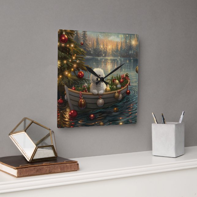 Relógio Quadrado Bichon Frise Natal Festiva Voyage (Escritório)