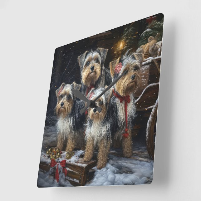 Relógio Quadrado Biewer Terrier Snowy Sleigh Decor de Natal (Ângulo)