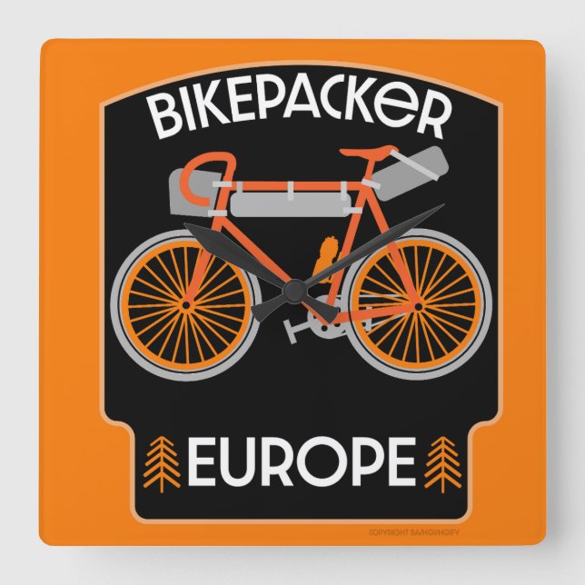 Relógio Quadrado Bikepacking Europe (Frente)