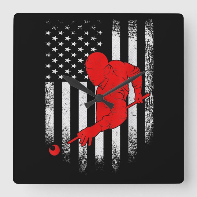 Relógio Quadrado Billiards Lover | Presente do American Flag Billia (Frente)