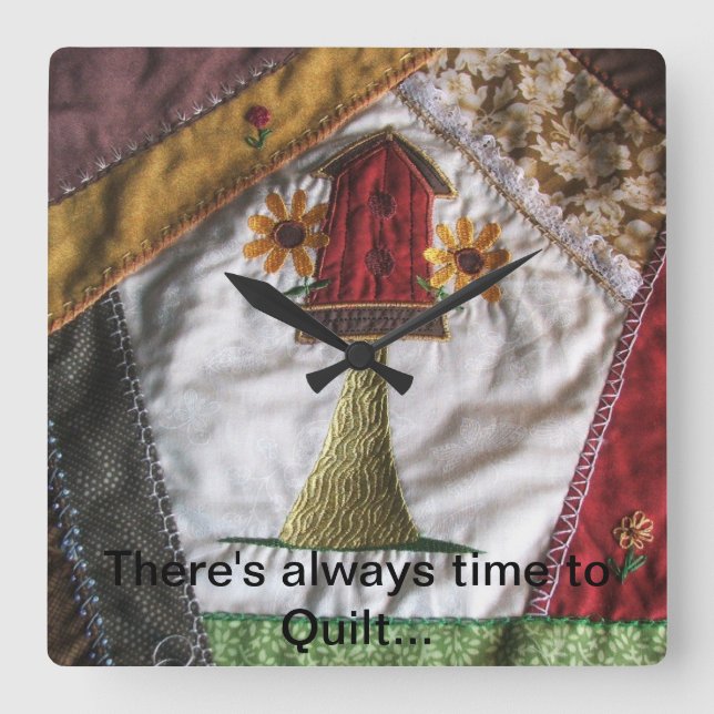Relógio Quadrado Birdhouse da edredão louca (Frente)