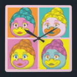 Relógio Quadrado Birdy Pop Art<br><div class="desc">A imagem icônica da Sra. Birdy é apresentada em 4 matizes coloridos elétricos nesta Pop,  design.. inspirada na Arte.</div>