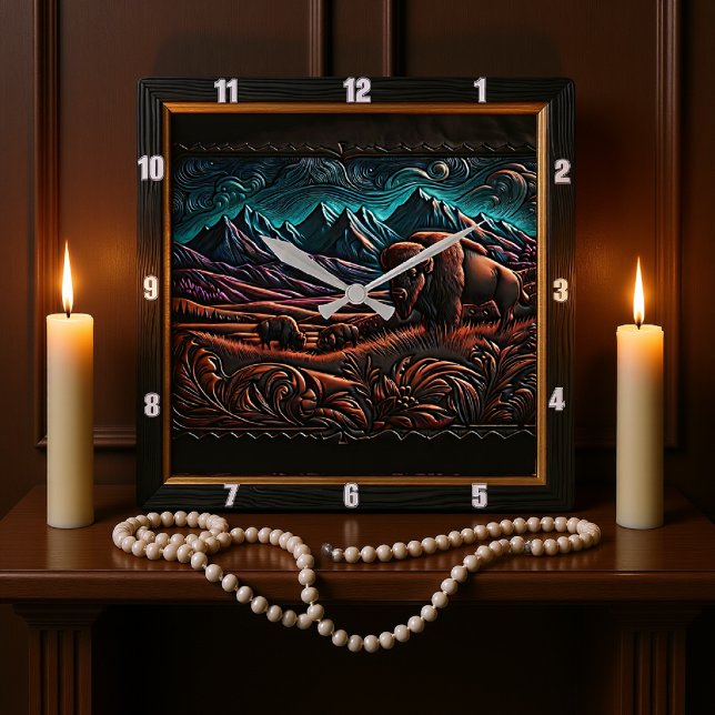 Relógio Quadrado Bison Buffalo Bison Wilderness (Criador carregado)