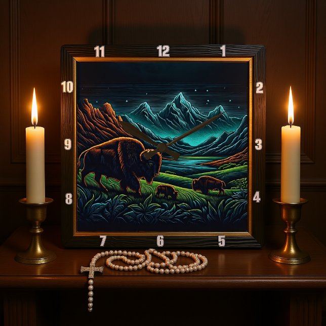 Relógio Quadrado Bison Buffalo Night Bison Journey (Criador carregado)