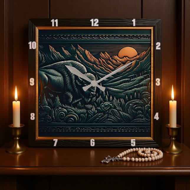 Relógio Quadrado Bison Buffalo Tool Bison Sunset (Criador carregado)