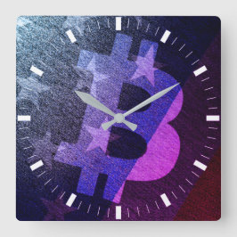 Relógio Quadrado Bitcoin América ₿ (Neon)