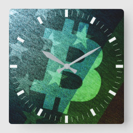Relógio Quadrado Bitcoin América ₿ (Verde)