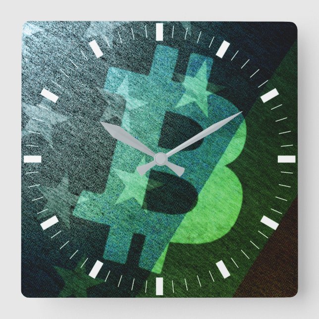 Relógio Quadrado Bitcoin América ₿ (Verde) (Frente)