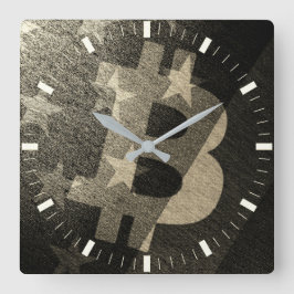 Relógio Quadrado Bitcoin América ₿ (Vintage)