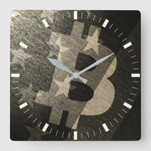 Relógio Quadrado Bitcoin América ₿ (Vintage) (Frente)