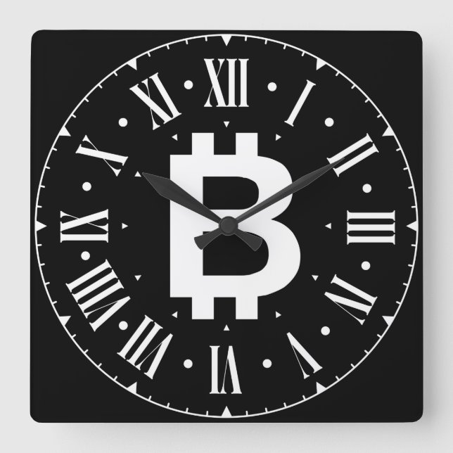 Relógio Quadrado Bitcoin B Cool Roman Numeral Wall Clock (Frente)