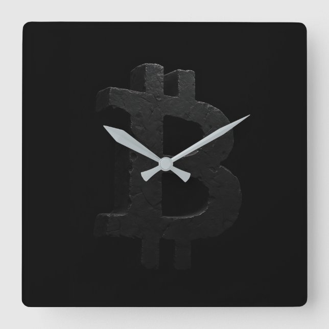 Relógio Quadrado Bitcoin Rocha Negra ₿ (Frente)