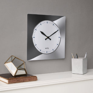 Relógio Quadrado Bla & Silver Moderno Metalométrico design Larg