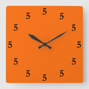 Relógio Quadrado Black Cinco o Clock em algum lugar em Orange
