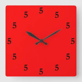Relógio Quadrado Black Cinco o Clock em algum lugar em vermelho