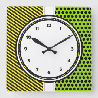 Relógio Quadrado Black Dts & Stripes Grid + seu backgr. & texto