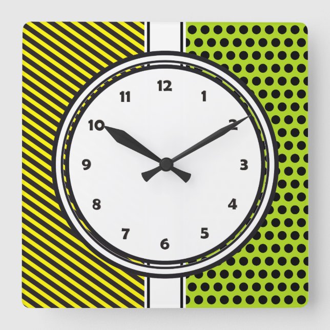 Relógio Quadrado Black Dts & Stripes Grid + seu backgr. & texto (Frente)