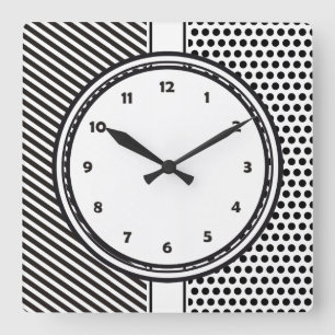Relógio Quadrado Black Dts & Stripes Grid + seu backgr. & texto