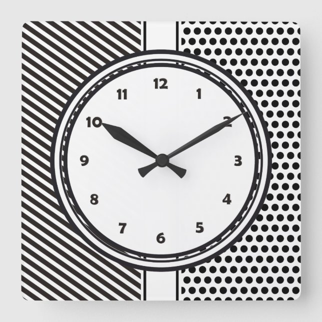 Relógio Quadrado Black Dts & Stripes Grid + seu backgr. & texto (Frente)