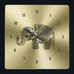Relógio Quadrado Black Floral Paisley Elephant Dourado Aço Inoxidáv<br><div class="desc">Elefante floral preto e bonito com tons de ouro impressão metálico de aço inoxidável.</div>