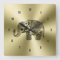 Black Floral Paisley Elephant Dourado Aço Inoxidáv