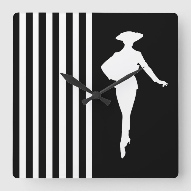 Relógio Quadrado Black Modern Stripes com silhueta de moda (Frente)