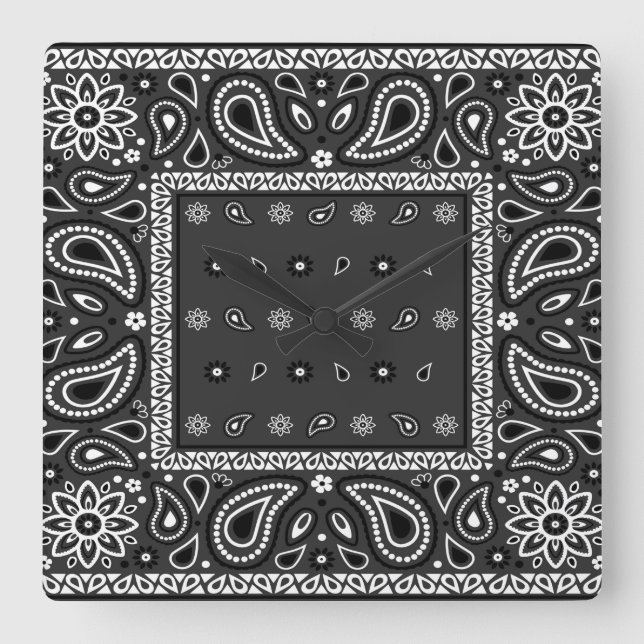 Relógio Quadrado Black Paisley Bandana Birthday Hip Hop Rap Scarf (Frente)