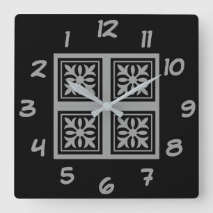 Relógio Quadrado Black Tiles - Turn Back the Time Backwards Clock