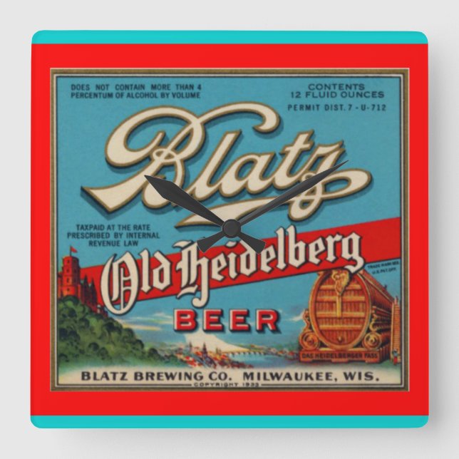 Relógio Quadrado Blatz Old Heidelberg Beer Wall Clock (Frente)