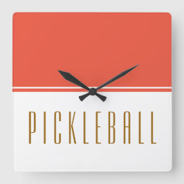 Relógio Quadrado Bloco de Cor Branca Laranja Divertido PICKLEBALL