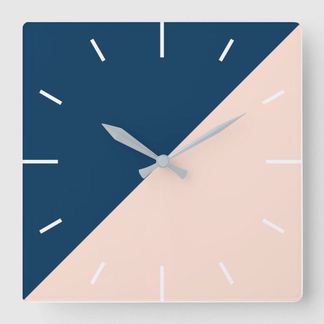 Relógio Quadrado bloco pastel moderno elegante da cor dos azuis (Frente)