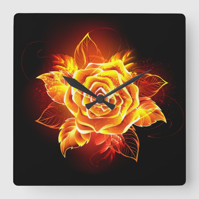 Relógio Quadrado Blooming Fire Rosa (Frente)