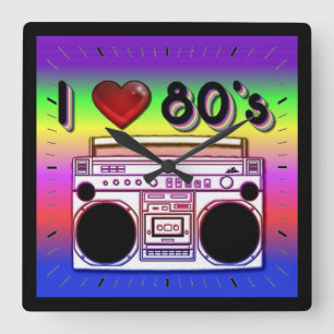 Relógio Quadrado Bloqueio de Parede do anos 80 Retro da Boombox
