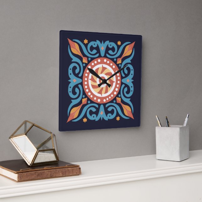 Relógio Quadrado Bloqueio de Parede do Azulejo Boho (Escritório)
