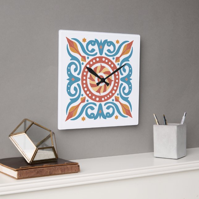 Relógio Quadrado Bloqueio de Parede do Azulejo Boho (Escritório)