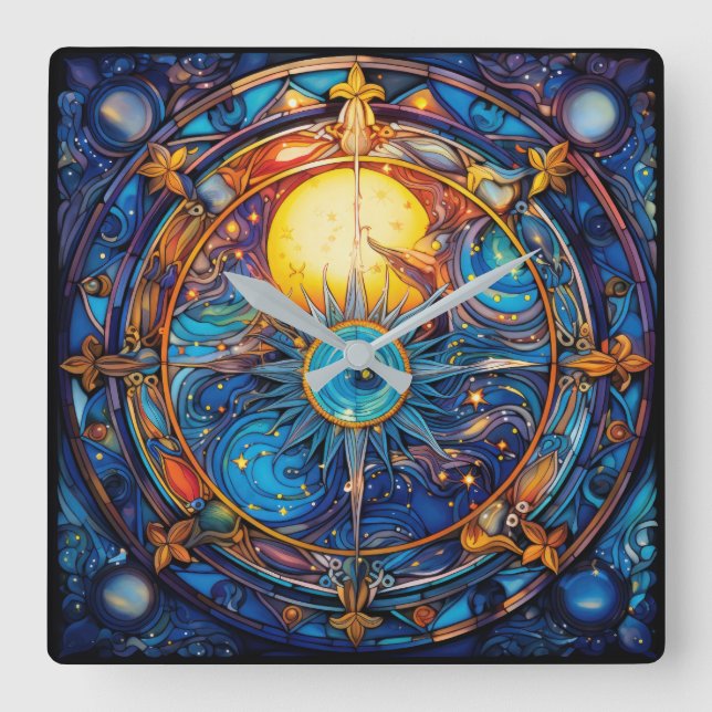 Relógio Quadrado Bloqueio de Paredes Celestiais (Frente)