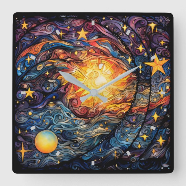 Relógio Quadrado Bloqueio de Paredes Celestiais (Frente)