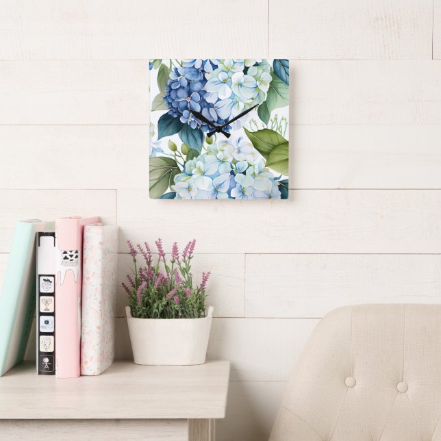 Relógio Quadrado Bloqueio Floral de Hamptons (Sala de leitura)